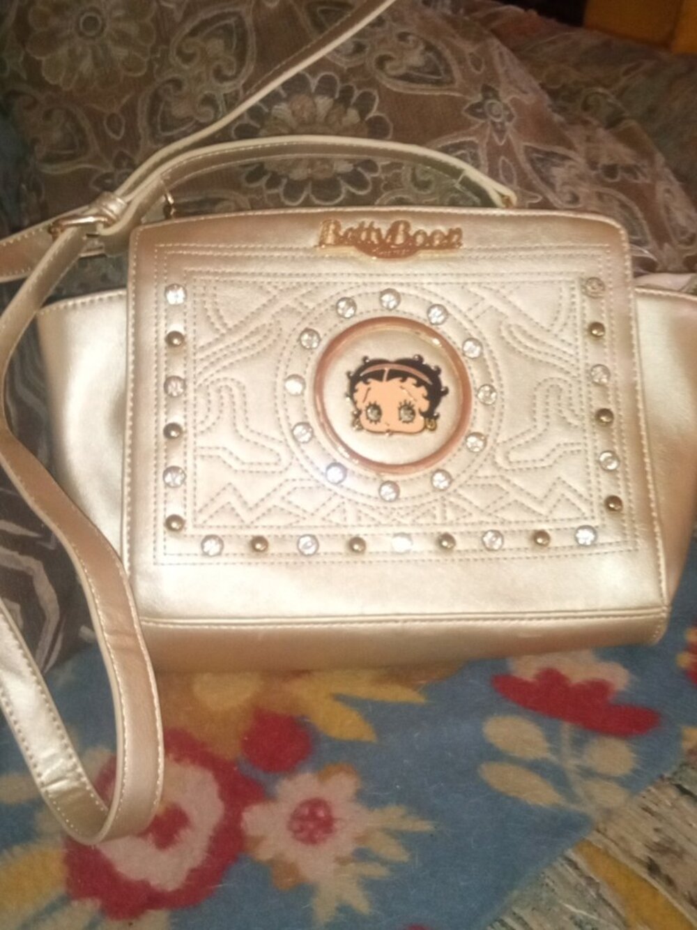 Gold Betty Boop Crossbody Purse Rhinestone